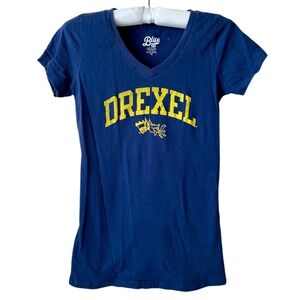 Drexel University T-shirt Blue Yellow Dragon Logo Vneck Short Sleeve Medium